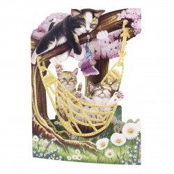 Cats on hammock 3D Swinging card SC209