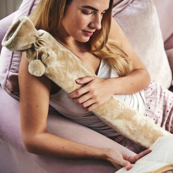 Taupe fur long hot water bottle