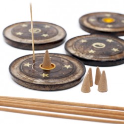 Incense cone & stick holder disc mango wood assorted design