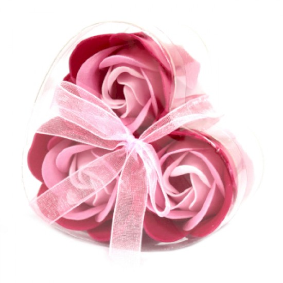 Soap Flowers Heart gift box 3 Pink Roses