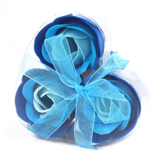 Soap Flowers Heart gift box 3 Blue Roses