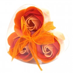 Soap Flowers Heart gift box 3 Peach Roses