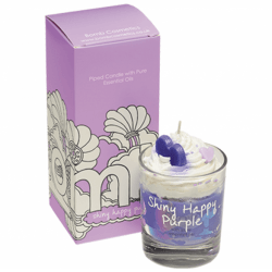 Shiny happy purple piped candle in box